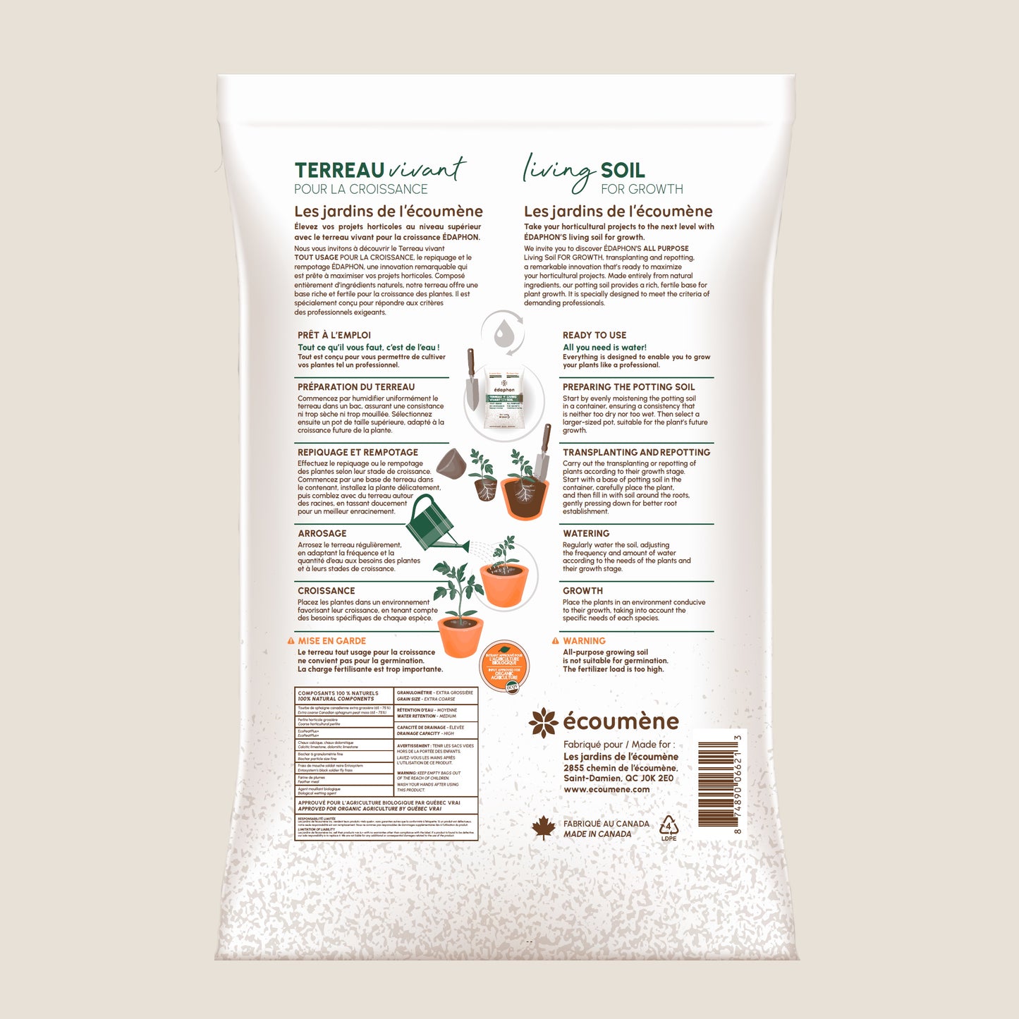 Terreau Édaphon vivant tout usage de croissance