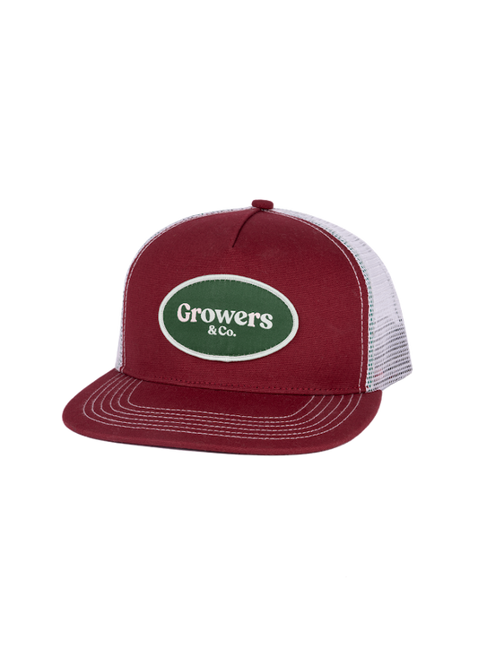 Casquette de style trucker Roma Growers & Co. vue de face sur fond neutre