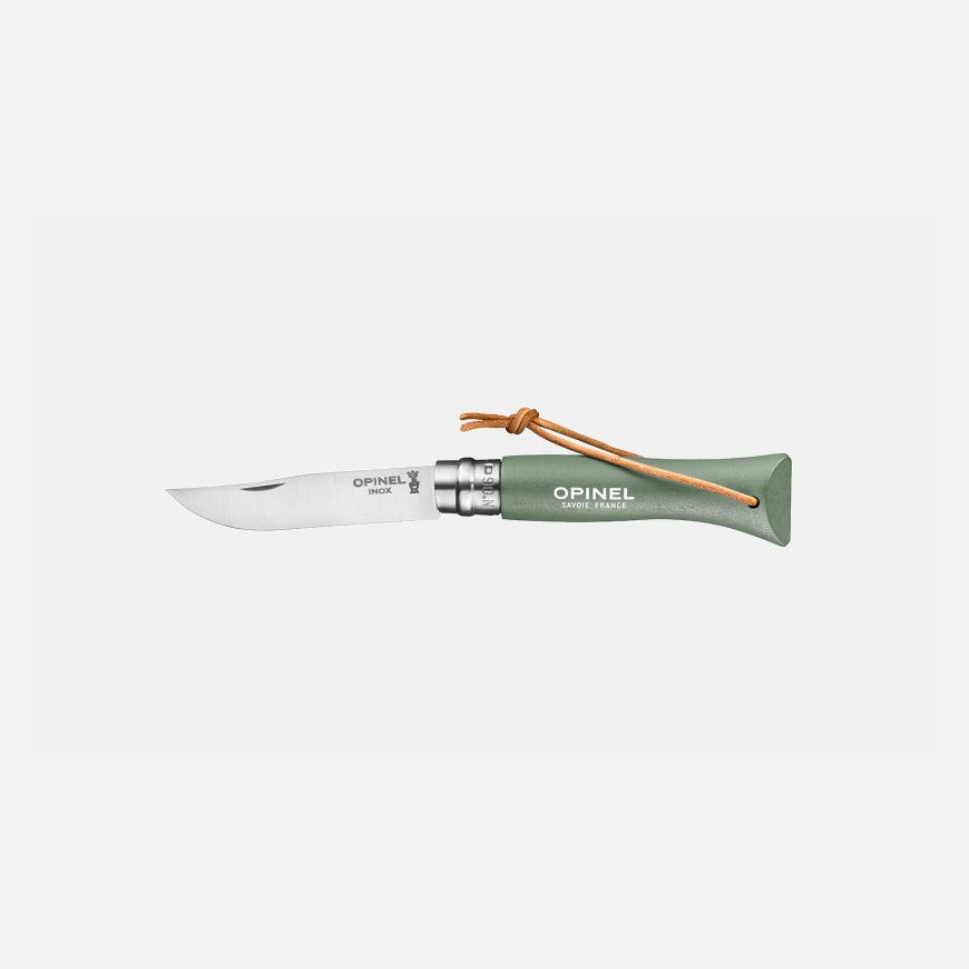 Couteau Opinel Baroudeur N°06 couleur sauge sur fond blanc