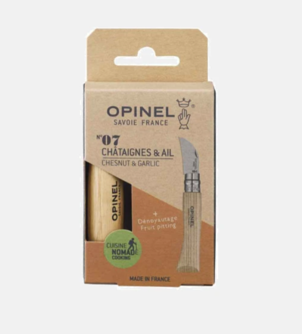 Emballage en carton du couteau Opinel No 07 special chataigne et ail
