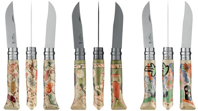 Collection complète des couteaux Opinel N°08 Édition Nature avec designs d'artistes