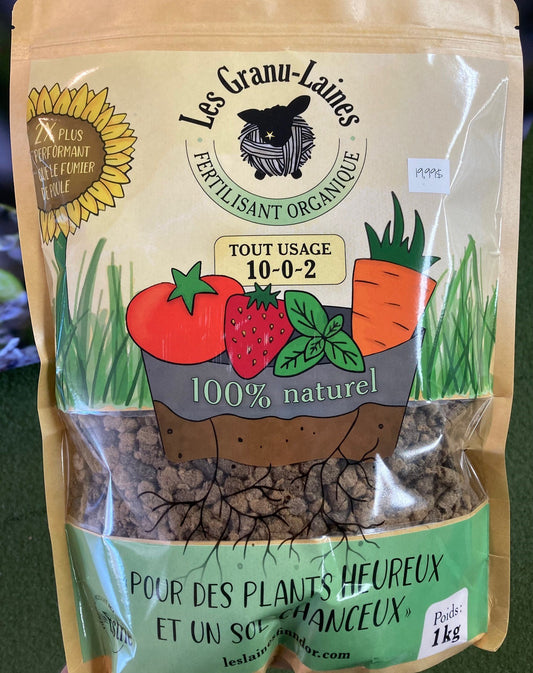 Sac de fertilisant naturel et organique Granu-Laines de 1 kg fait au Québec