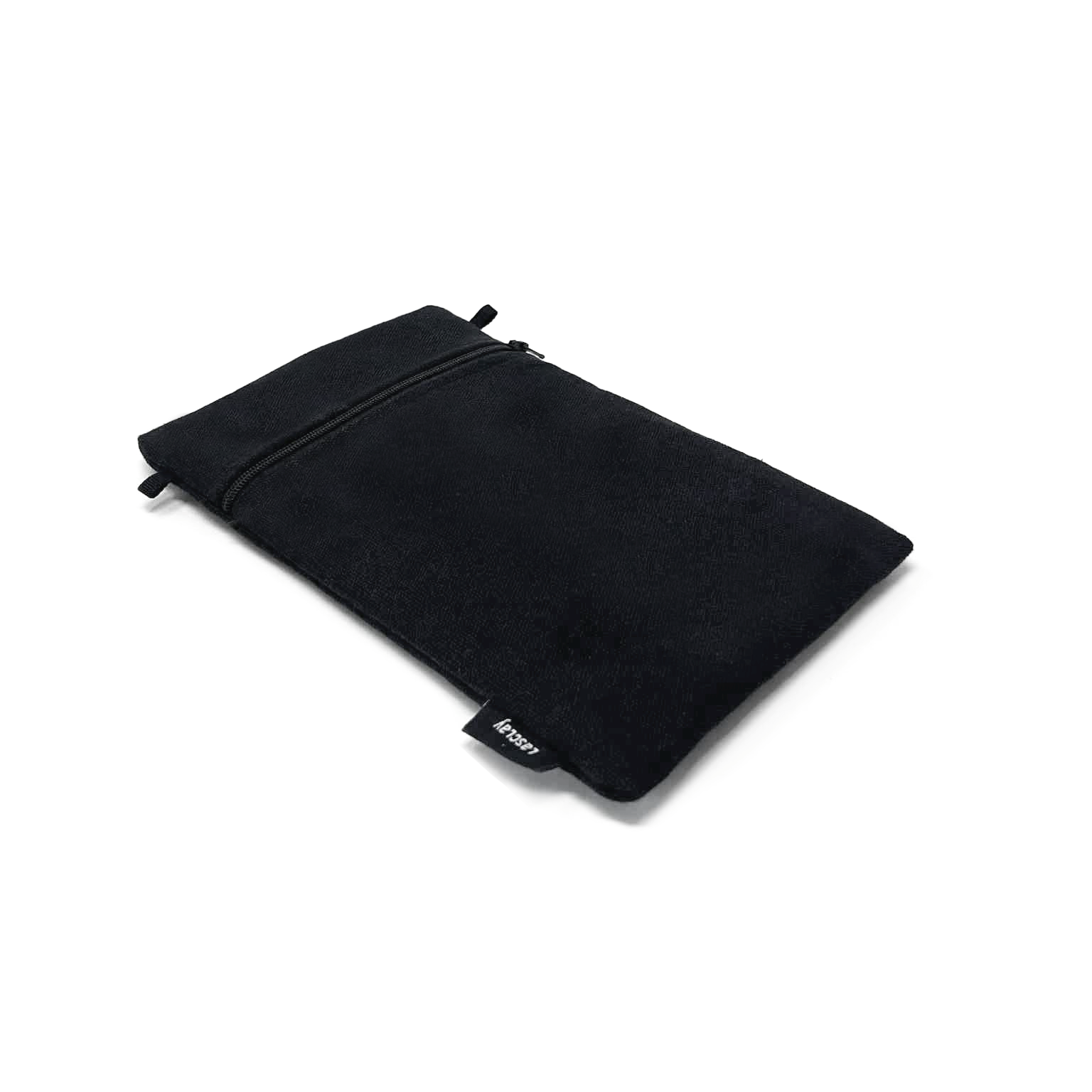 Pochette étui isotherme couleur noire pour cellulaire, vue sous un angle.