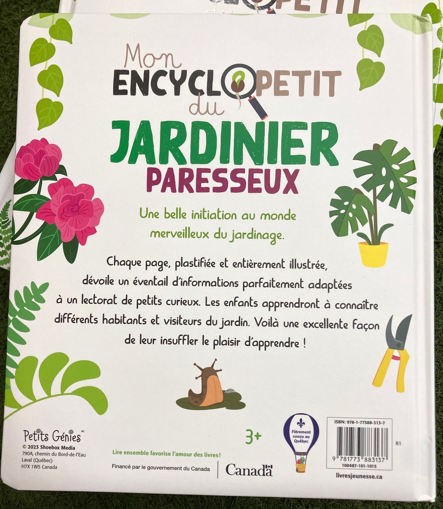 Quatrième de couverture du livre pour enfants Mon encyclopetit du Jardinier paresseux